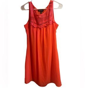 BCX Orange-y Sleeveless Dress with Crochet Top Detail Flowy Bottom Size Large